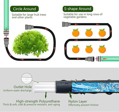 Flat Soaker Hose, Garden Hose with Heavy Duty Double Layer Design, Drip Irrigation Hose Saves 80% Water, Leak Proof Sprinkler Hose for Garden, Lawn, Vegetable plot (50FT)