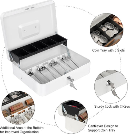 Sumerfnt Cash Box with Lock and Money Tray Money Box for Cash, Metal Lock Box for Money Cash Register (Box contains cosmetic scratches and dents)