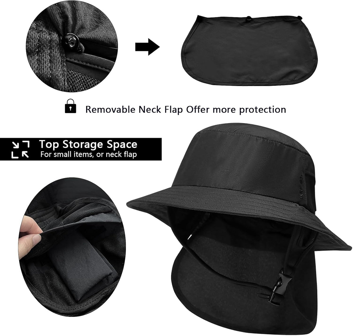 Surf Hat Bucket Beach Sun Hats with Chin Straps for Surfing Boating Riding Fishing Watersports Men & Women,Wide Brim