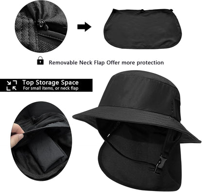 Surf Hat Bucket Beach Sun Hats with Chin Straps for Surfing Boating Riding Fishing Watersports Men & Women,Wide Brim