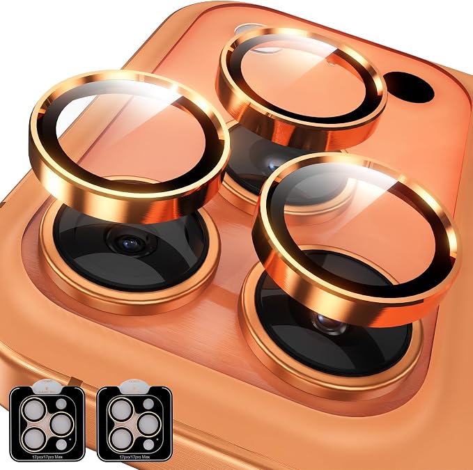 YWXTW Camera Lens Protector for iPhone 16 Pro/iPhone 16 Pro Max, [1 Step Installation Tray] Tempered Glass Screen Protector Metal Individual Camera Cover Accessories Case Friendly (Cosmic Orange-1Pack)