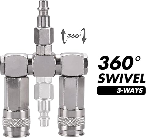 WYNNsky Air Hose Splitter, 2-Way Quick Connect Manifold with 2pcs Universal Type Coupler and 1pc Industrial Type Plug, Swivel Air Compressor Accessories Fittings