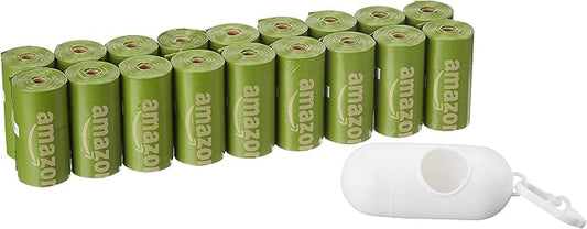 Basics Dog Poop Bags with Dispenser, 270 Count, Enhanced for Guaranteed Leakproof, Brazilian Mango Scented, Includes Leash Clip