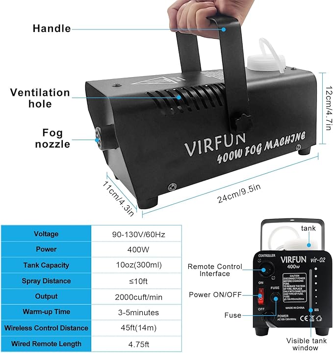 Fog Machine, Smoke Machine for Parties Halloween Wedding and Stage Effect, 400W