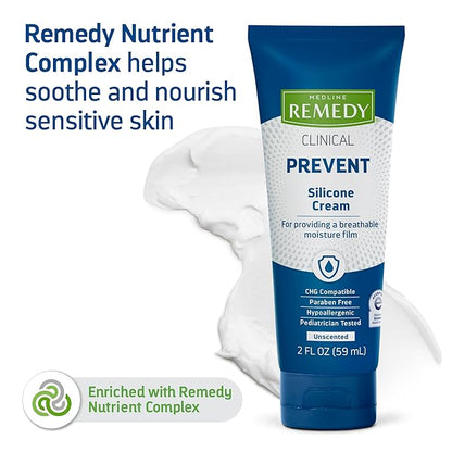 Medline Remedy Clinical Silicone Cream (2 oz), Unscented, Chapped, Sensitive Skin, Breathable, Incontinence Care, Soothing, Breathable Film, Moisturizing, Nourishing