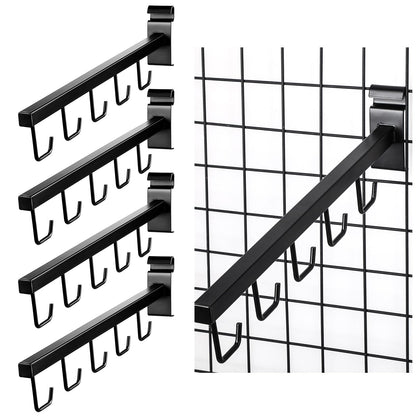 Qunclay 5 Packs Wire Grid Waterfall Faceout with 5 Hooks for Gridwall, J Hook Gridwall Hooks Square Tube Fixture for Grid Wall Totes Bag Merchandising Accessories Display 15.7 Inch(Black)