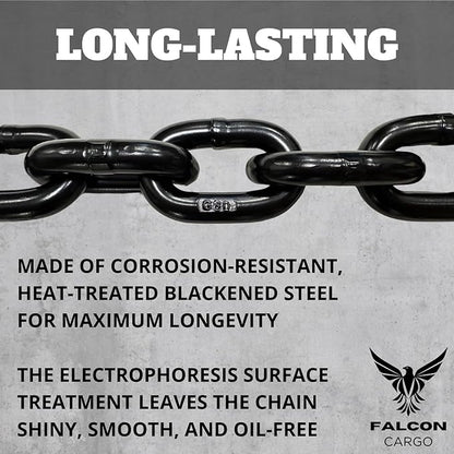 12" X 10' Grade 80 Transport Binder Chain - 12,000 LBS WLL - Clevis Grab Hook, Tie-Down, Towing
