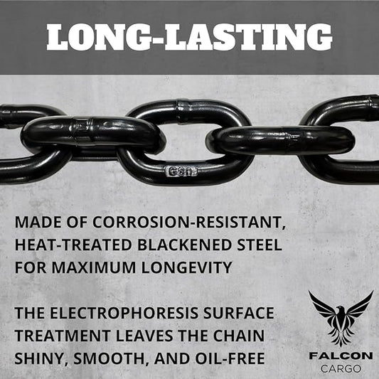 12" X 10' Grade 80 Transport Binder Chain - 12,000 LBS WLL - Clevis Grab Hook, Tie-Down, Towing