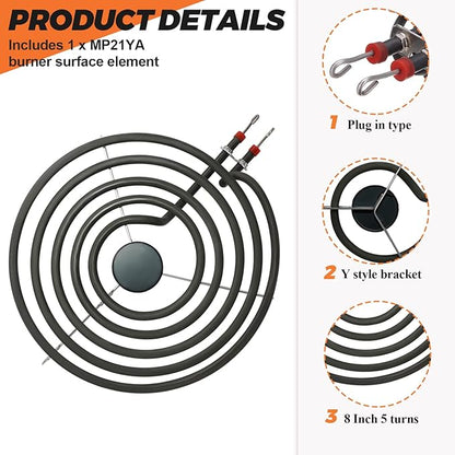 Beaquicy MP21YA Burner Surface Element 8 Inch 5 Turns,Suitable for Whirlpool Maytag Kenmore rp111pxsq1, kf330add1,xfc31050ab,rf264lxsb,etc.
