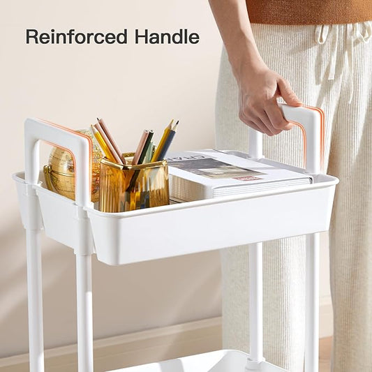 Pipishell 3 Tier Rolling Cart Organizer, Plastic Rolling Cart with Lockable Wheels  Reinforced Handle, Lightweight Utility Cart Storage Cart for Nursery, Kitchen, Bathroom, Craft Room, White, PIUC14W