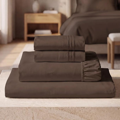 Mellanni Iconic 4-Piece, Ultra Soft Sheet Set (King, Brown) 10M+ Sleepers. Lab-tested: Sleeps Cool, Stays Bright, Strong, Smooth. Good Housekeeping Best Bedding, 7 yrs running.