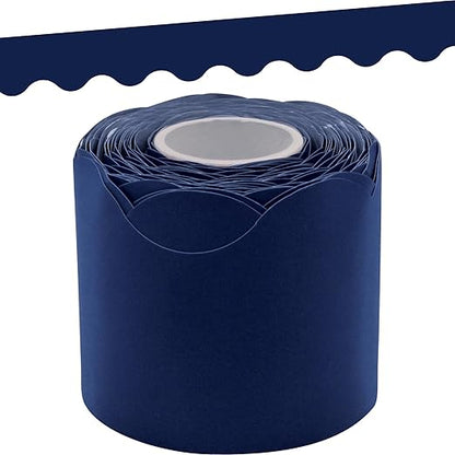 Teacher Created Resources Navy Blue Scalloped Rolled Border Trim - 50ft - Decorate Bulletin Boards, Walls, Desks, Windows, Doors, Lockers, Schools, Classrooms, Homeschool & Offices