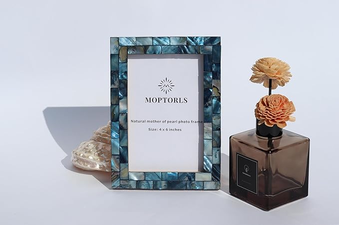8x10 Mother of Pearl Shell Picture Frame, Suitable for Hangable Wall and Tabletop, Ideal for Home Decoration and Gifts, 1 Item Dark Blue