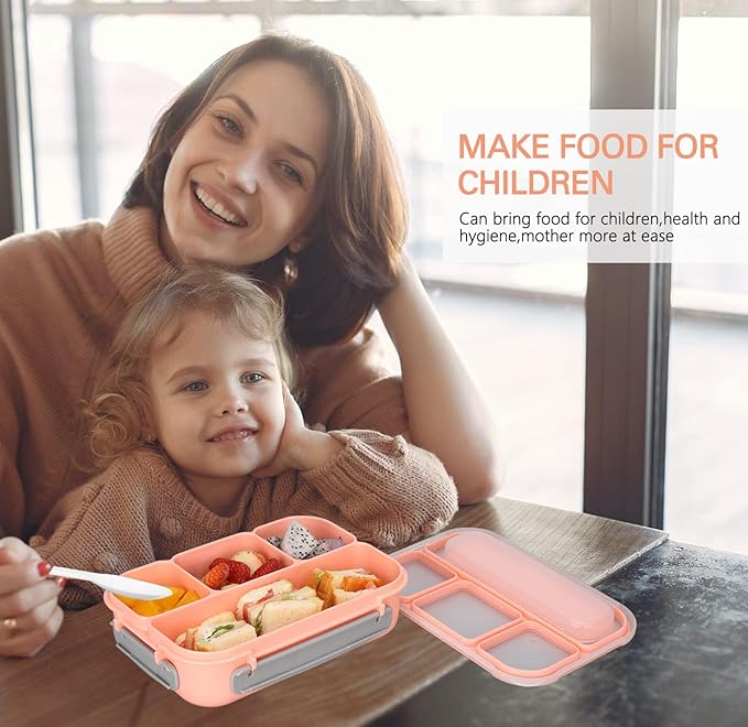 Bento Box Lunch Containers for Adults 5 Cup,Bento Boxes with 4 Compartments &Fork,Leak-proof,Microwave/Dishwasher/Freezer Safe,Pink
