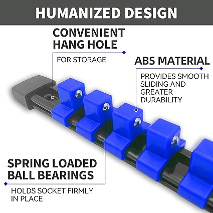 1/2-Inch Drive ABS Socket Organizer, Heavy Duty Socket Racks, Socket Holder Kit 1/2-Inch x 12 Clips Premium Quality Socket Clip Rail Holder(1/2-Blue)