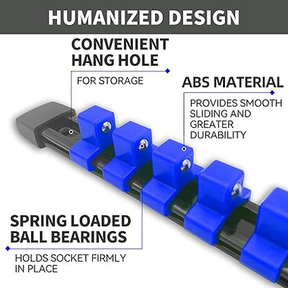 1/2-Inch Drive ABS Socket Organizer, Heavy Duty Socket Racks, Socket Holder Kit 1/2-Inch x 12 Clips Premium Quality Socket Clip Rail Holder(1/2-Blue)