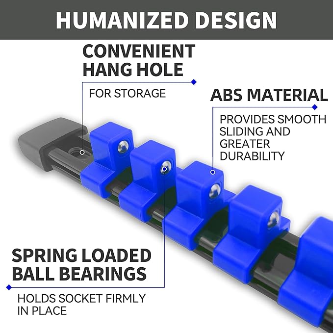 1/2-Inch Drive ABS Socket Organizer, Heavy Duty Socket Racks, Socket Holder Kit 1/2-Inch x 12 Clips Premium Quality Socket Clip Rail Holder(1/2-Black)