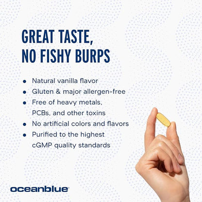 Oceanblue Professional Omega-3 2100 with Vitamin D3  60 ct  Triple Strength Burpless Fish Oil Supplement with High-Potency EPA, DHA, DPA and Vitamin D3  Wild-Caught  Vanilla Flavor (30 Servings)