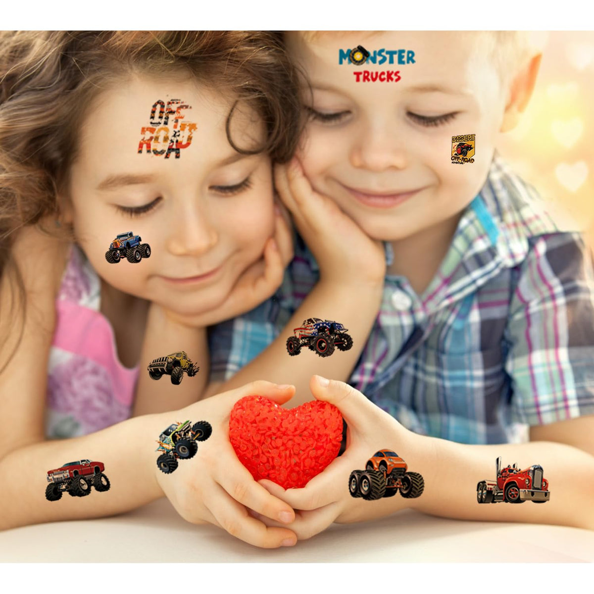 UVUXO Monster Truck Temporary Tattoo for kids - 10 Sheets Cars Tattoos Temporary for Boys Monster Truck Birthday Party Supplies for Kid