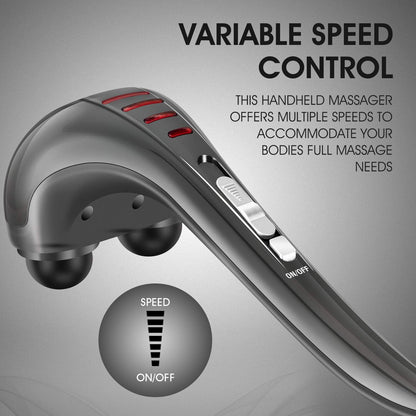HANGSUN Handheld Back Massager for Pain Relief, Electric Double Head Percussion for Neck, Shoulder, Leg, Foot, Body Muscle Relaxation, Deep Tissue Massager MG460, Corded, 2.3 lbs, Metallic Gray
