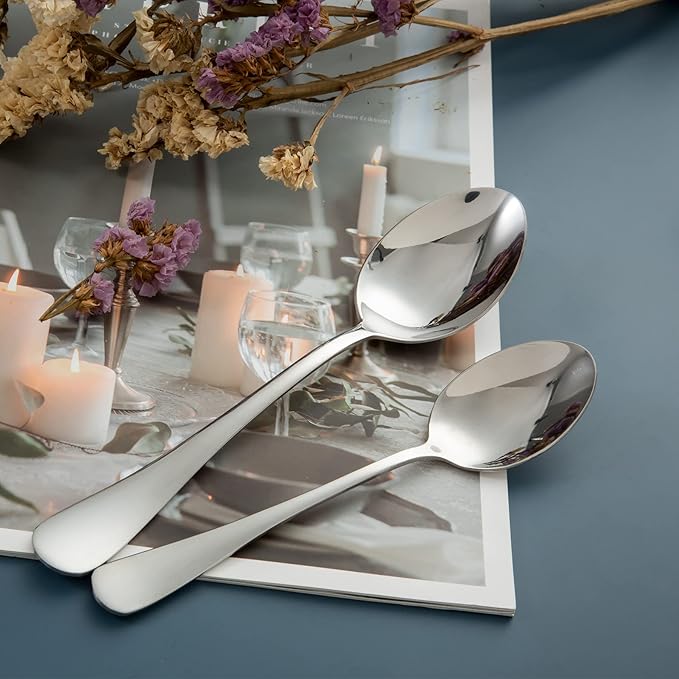Stainless Steel 12-Piece Teaspoons Set, Table Dessert Spoons Pack for 12 (Silver 6.7 Inches)