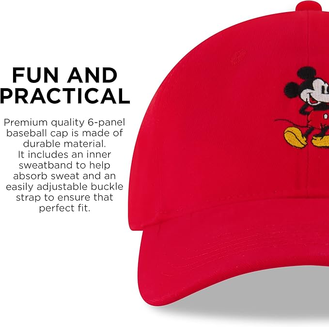 Disney Men's Baseball Cap, Mickey Mouse Adjustable Hat for Adult