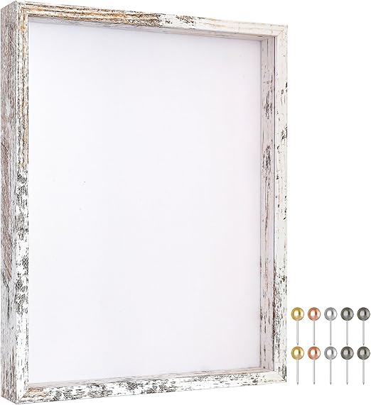 Califortree 12x16 Large Shadow Box Frame with Soft Linen Back - Metal Push Pins Included, Memory Shadow Box Display Case for Bouquet Awards Medals Wedding Photos and More, Rustic White