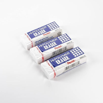 Pentel ZEH10BP3K6 Hi-Polymer Block Eraser, White