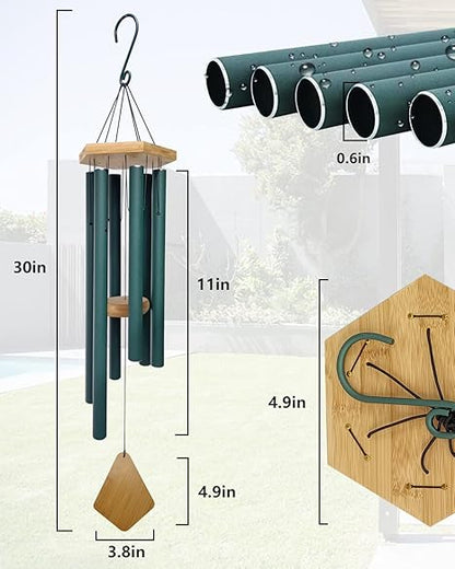 Wind Chimes Outdoor Deep Tone, Wind Chimes for Outside, Memorial Wind Chimes with Hook as Gifts for Mother's DayHousewarmingChristmas, Patio, Garden, Yard, Home Decor. Green