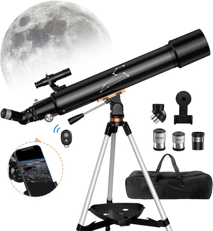 Telescope, 80mm Aperture 800mm Telescopes for Adults Astronomy & Kids & Beginners, Portable High Powered Refracting Professional Telescope with an Adjustable Tripod, a Bag, a Phone Adapter