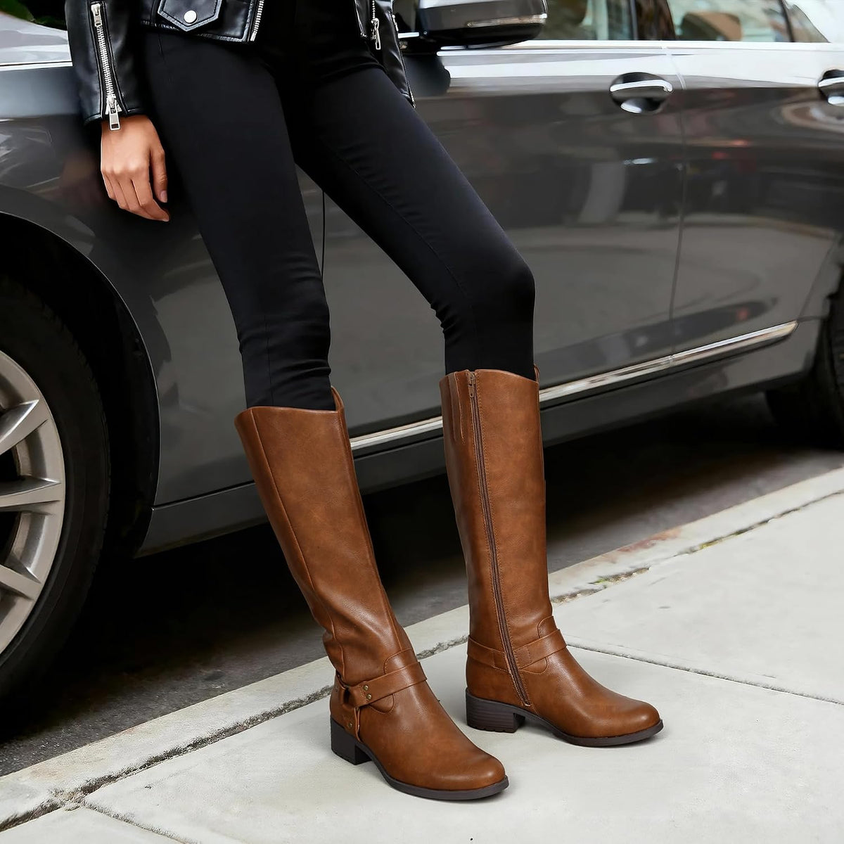 Size 9 DREAM PAIRS Boots For Women Knee High, Comfortable Pull On Side Zipper Buckle Riding Boots