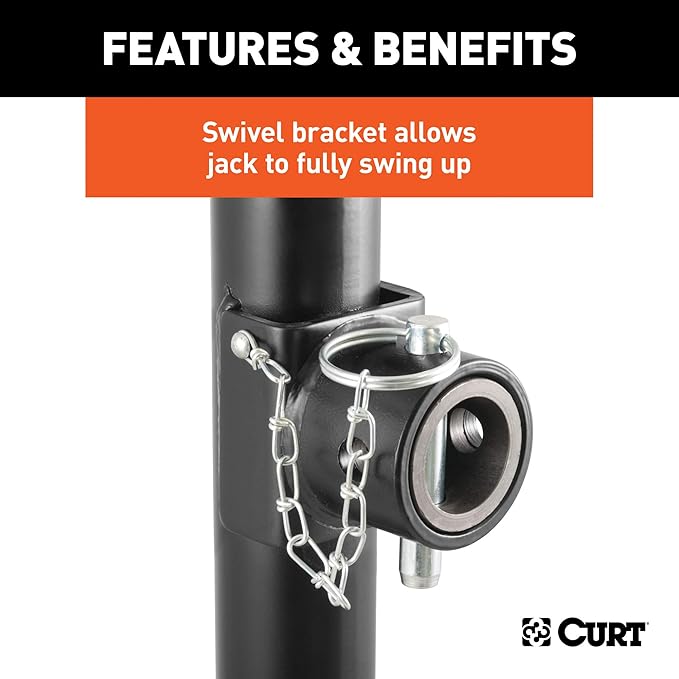 CURT 28356 Weld-On Pipe-Mount Swivel Trailer Jack, 5,000 lbs. Support Capacity, 15 Inches Vertical Travel