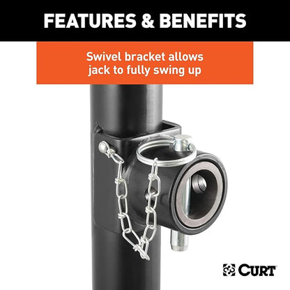 CURT 28356 Weld-On Pipe-Mount Swivel Trailer Jack, 5,000 lbs. Support Capacity, 15 Inches Vertical Travel
