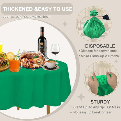 D&Z Plastic Table Cloth Disposable, 6 Pack Green Round Tablecloth Individually Wrapped for Indoor&Outdoor, 84 Inch Table Cover for Party, Picnic, Birthday, Wedding & Dinner