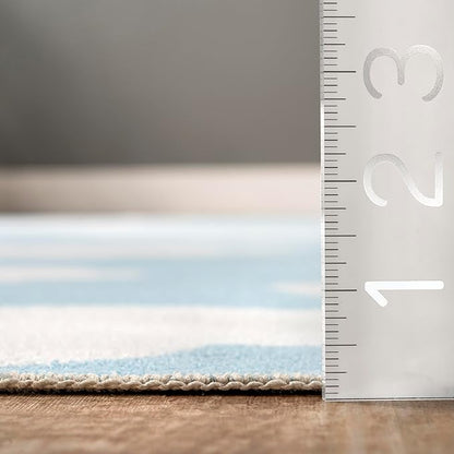 nuLOOM Lilia Machine Washable Kids Cloud Ultra Thin Area Rug, 4' x 6', Light Blue