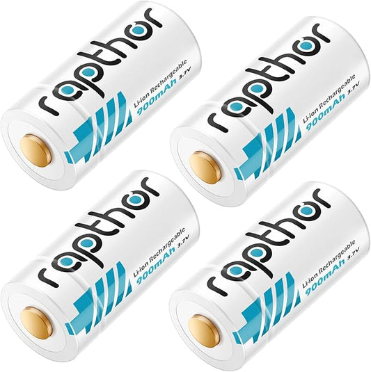 Rapthor 4 Pack 900mAh 3.7V 123A Rechargeable Battery Compatible with Arlo VMC3030/VMK3200/VMS3330/3430/3530 Wireless Security Camera, Smart Sensor Alarm System (900-4