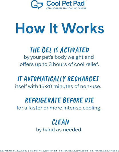 The Green Pet Shop Cool Pet Pad - Medium, Blue - Self-Cooling, Pressure Activated Mat for Dogs  Cats from 21-45 lbs - Non-Toxic Gel, No Water Needed