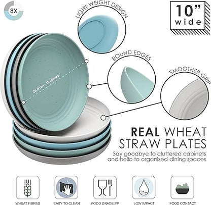 8 Wheat Straw Plates 9"  8 Wheat Straw Plates 10" - Dishwasher Microwave Safe