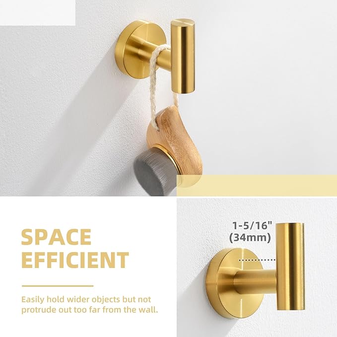 Angle Simple Bathroom Towel Hook, SUS304 Stainless Steel Bath Towel Holder, Robe Hook for Wall, Brushed Gold