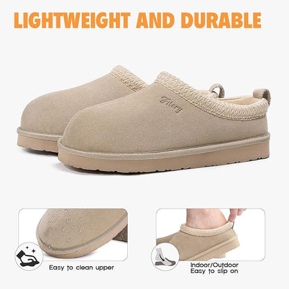 FITORY Women's Suede Slippers, Slip On House Flats with Faux Fur Lining | Short Mini Boots, Indoor & Outdoor, EVA Non-slip Outsole, Lightweight Fuzzy Winter Shoes, Warm & Cozy