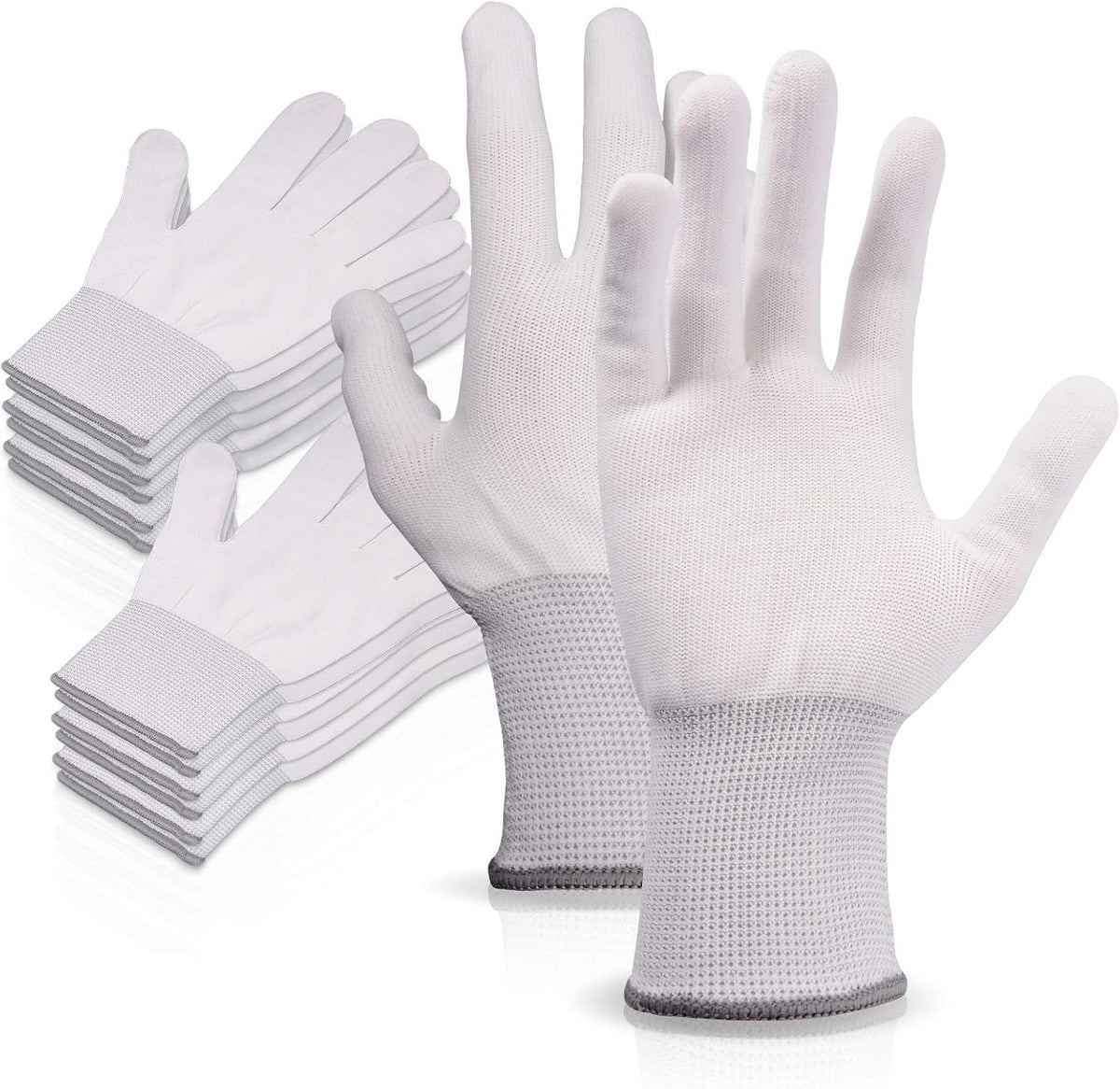 EHDIS Nylon White Working Gloves - Non-slip Vinyl Wrap and PC Building Labor Gloves