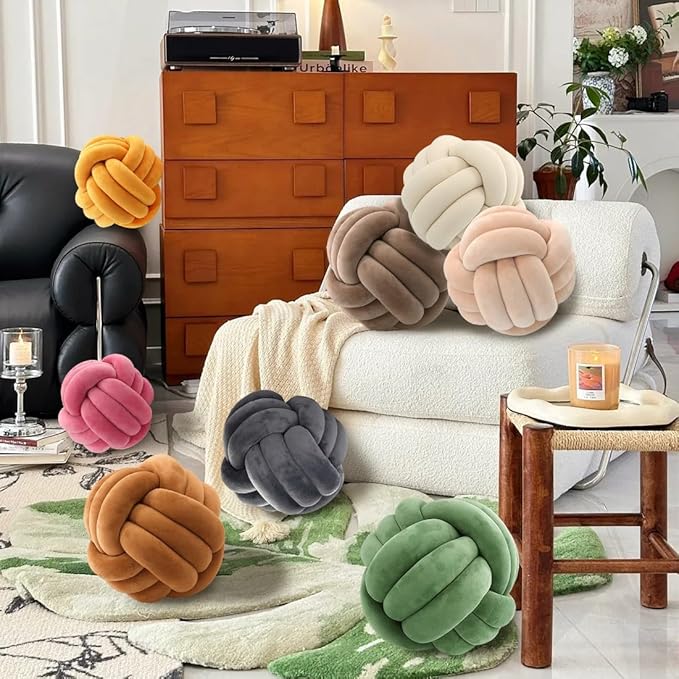 Knot Pillow Ball Shaped Decorative Throw Pillows,Teal 20cm Cute Couch Cushion Knotted Plush Pillow Suitable for Living Room Bed Decoration Handmade Braided Throw Pillows