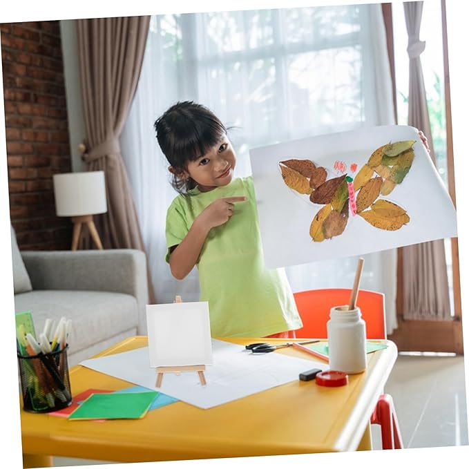 DOITOOL 1 Set Mini Canvas Painting with Easel Stand Small Art Canvases and Wood Display Easel for Adults for Acrylic and Oil Painting Sessions