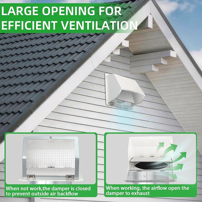 6 Inch Hooded Wall Vent with Screen and Damper,6" Vent Hood Wall Exhaust Vent Cover,Dryer Vent Cover Outside,6"Vent Cover Exterior Wall Vent Cap for Range Hood Kitchen Air Ventilation,Galvanized Steel