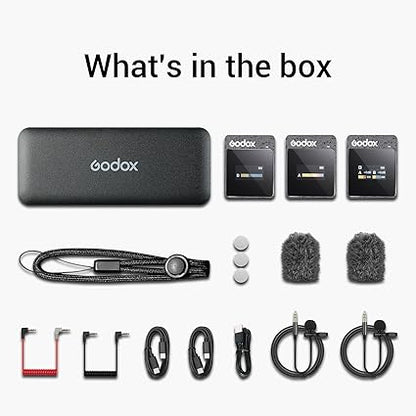GODOX MoveLink M2 II 2.4GHz Wireless Lavalier Microphone (2 TX1 RXCharging Case), 100m (328ft.) Range, Noise Cancelling Mic, Wireless Microphone for PC, Record Interview, TikTok Vlog