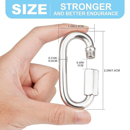 4Pcs 3 Inch 304 Heavy Duty Stainless Steel Screw Quick Chain Links, Rust-Resistant Chain Connector Carabiner Hooks for Outdoor Camping Hammock Locking Harness Leash Equipment