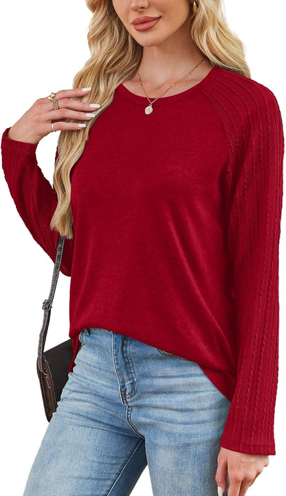 OFEEFAN Long Sleeve Shirts for Womens Fall Fashion 2026 Crewneck Oversized Sweatshirt Tunic Tops to Wear with Leggings