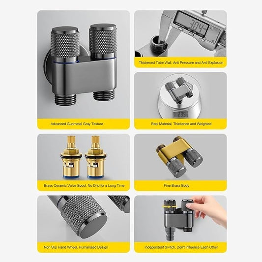 LiebeWH 1 In 2 Out Dual Control Valve G1/2in Male Thread Angle Stop Valve Toilet Bidet Sprayer Faucet Accessories for Washing Machine