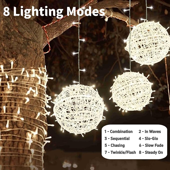 SenLuKit Outdoor Christmas Balls 4 Pack Hanging 11" LED Garden Sphere Tree Lights 8 Modes Waterproof String with Memory Timer Plug for Party Yard Porch Eave Patio Home Decoration-Warm White