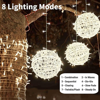 SenLuKit Outdoor Christmas Balls 4 Pack Hanging 11" LED Garden Sphere Tree Lights 8 Modes Waterproof String with Memory Timer Plug for Party Yard Porch Eave Patio Home Decoration-Warm White